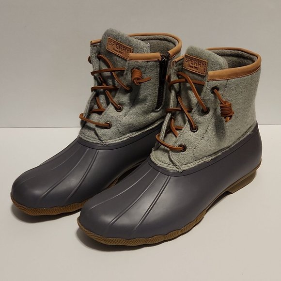 Women's Sperry Saltwater Duck Rain Boot Wool Embossed Thinsulate Gray US Size 9 - Picture 2 of 11